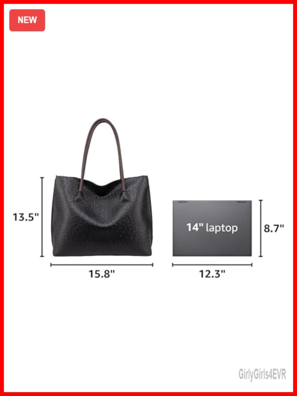 Large Tote Bag for Women with Zipper Ostrich Vegan Leather Handbags Shoulder - Picture 2 of 6